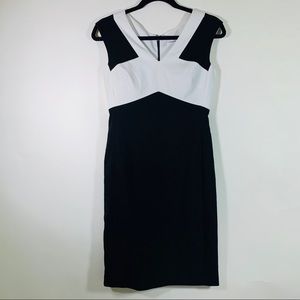 Calvin Klein Black White V-neck Sheath Dress